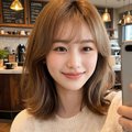 一位年轻女性在咖啡馆里微笑的自拍头像